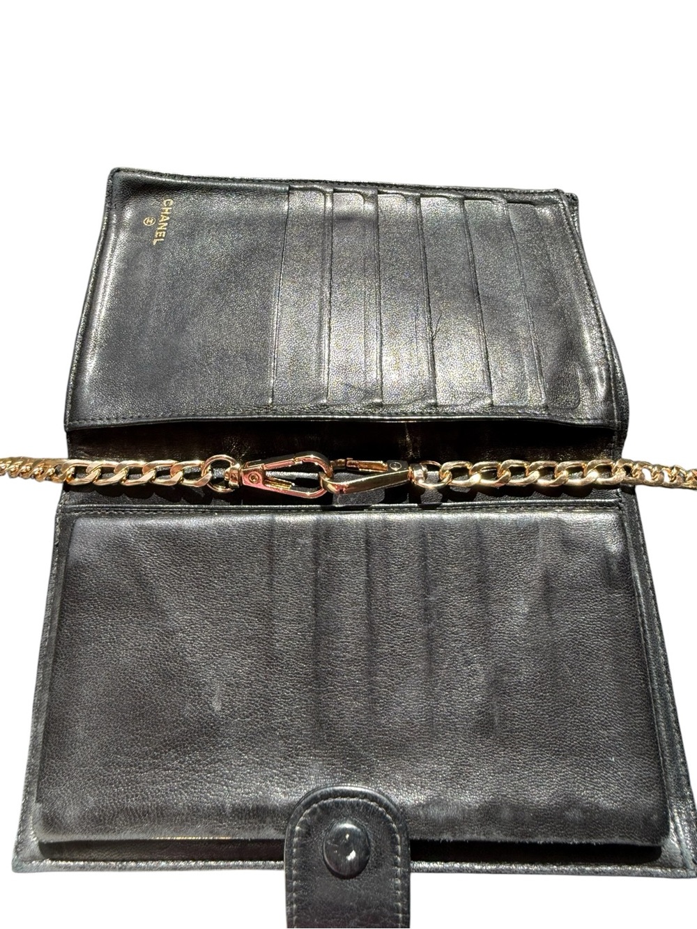 Beautiful Black Leather CHANEL Wallet Series 4 w/ Unbranded Crossbody Chain - Picture 8 of 13